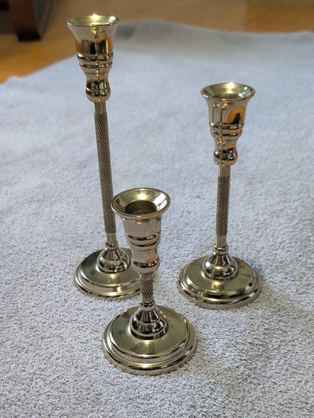 Gold Finish Taper Candlestick Holders - Set of 3